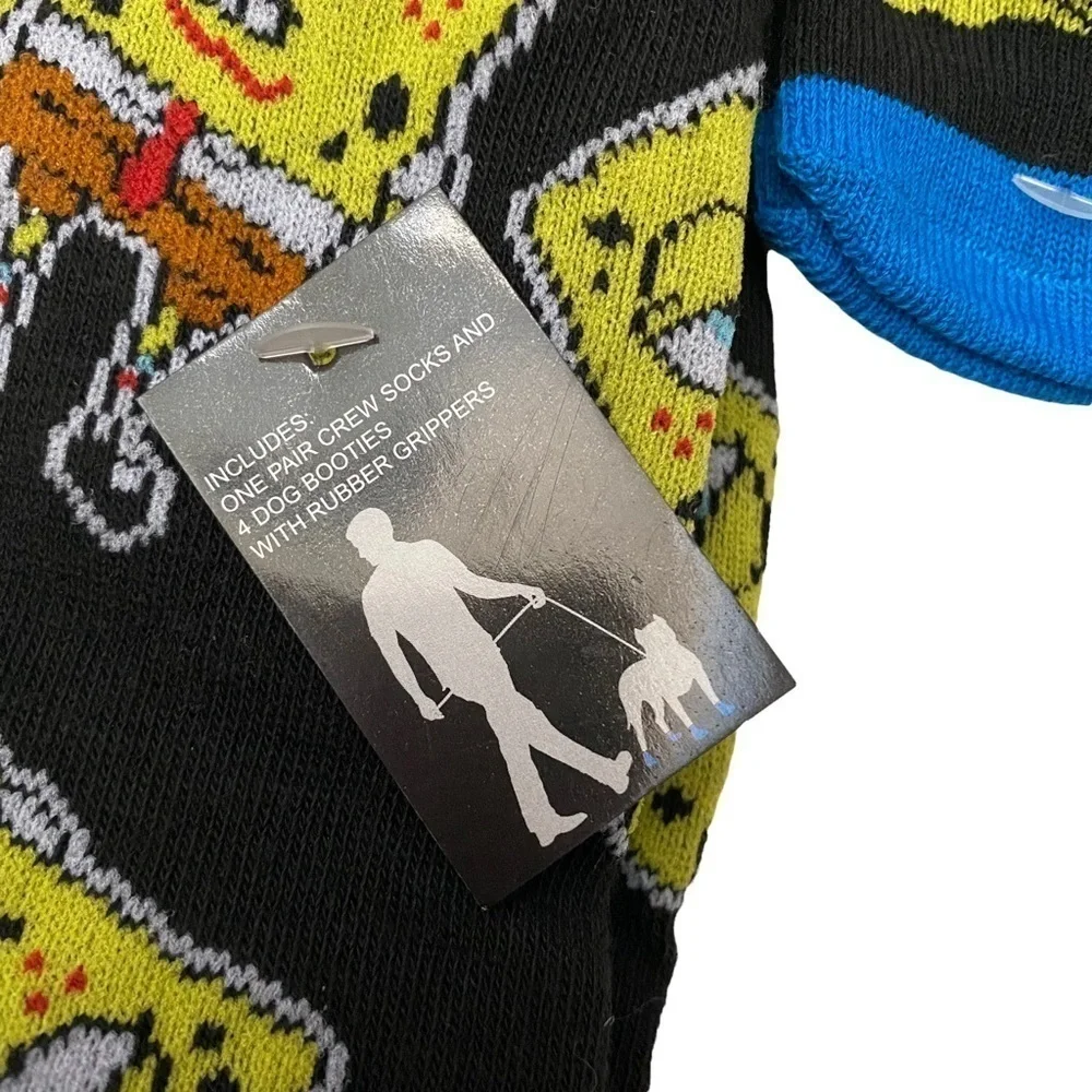 SpongeBob SquarePants Adult Crew Socks & 4 Dog Booties Rubber Grips